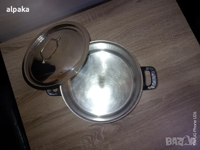 Испански дълбок тиган / плитка тенджера MG Inox (24х8 см) с капак – алпака 18/10, снимка 4 - Съдове за готвене - 54353579