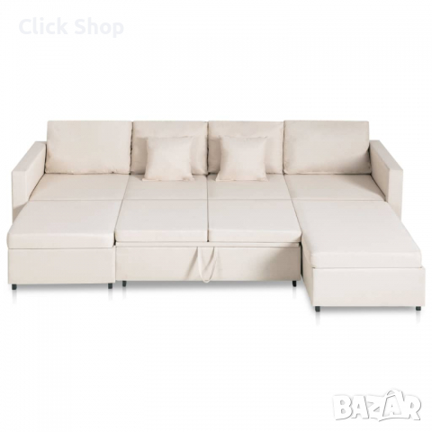 4-местен разтегателен диван, текстил, кремав, снимка 5 - Дивани и мека мебел - 36263359