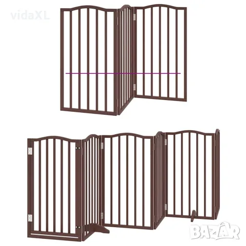vidaXL Сгъваема преграда за куче с врата 9 панела кафява 450 см топола, снимка 3 - За кучета - 56146655