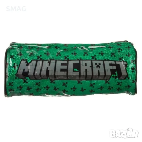 Несесер цилиндър зелен с брокат minecraft полиестер_1252098