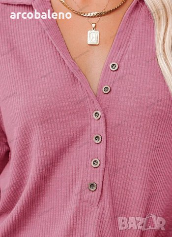 Дамска едноцветна блуза с копчета и дълъг ръкав, 5цвята - 023, снимка 4 - Блузи с дълъг ръкав и пуловери - 41948867