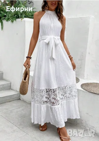 Дълга бяла рокля, Бяла рокля, Бяла дантелена рокля, снимка 1