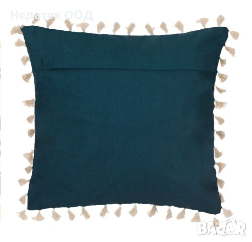 Декоративна  възглавница, Mandala Tassels, 45x45cм,  Петролно/бяла, снимка 2 - Възглавници - 40999534