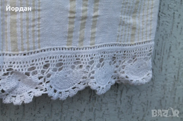 Ленен ръчнотъкан чаршав за легло с дантела, снимка 3 - Антикварни и старинни предмети - 50701879