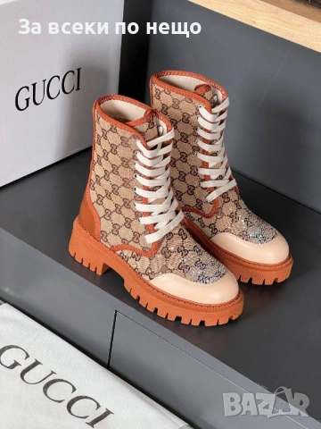 Gucci Дамски Бежови Зимни Боти С Връзки Гучи Код E1175