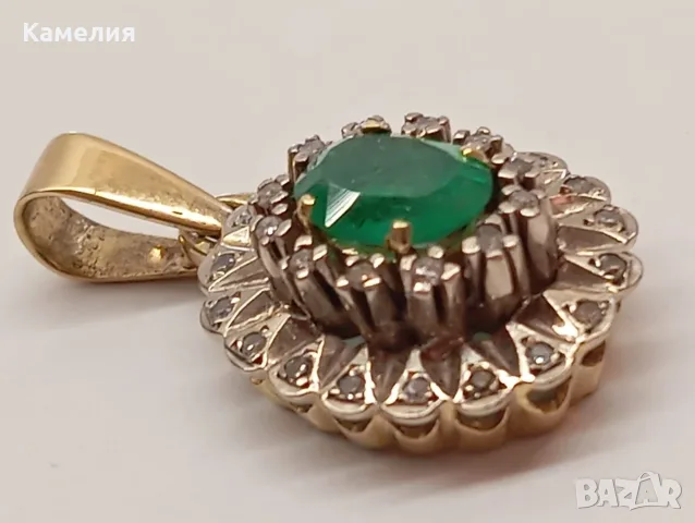Златна висулка с брилианти и изумруд , снимка 4 - Колиета, медальони, синджири - 56256710