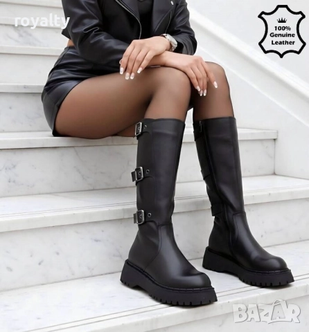 Равни Ботуши - Черна ЕСТЕСТВЕНА Кожа