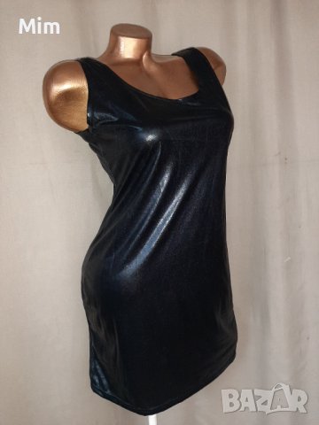  M/L Черна рокля от еко кожа, снимка 5 - Рокли - 40532870