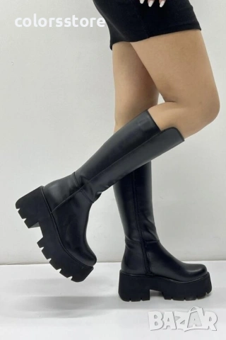 Ботуши на платформа - черна кожа - BG20 