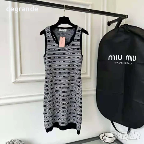 Дамска мини рокля от вискоза с жакардово лого Miu Miu, снимка 7 - Рокли - 50695078