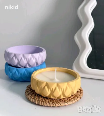кръгла купа купичка кашпа свещ свещник саксия кутия силиконов молд форма смола гипс декор, снимка 2 - Форми - 48429397