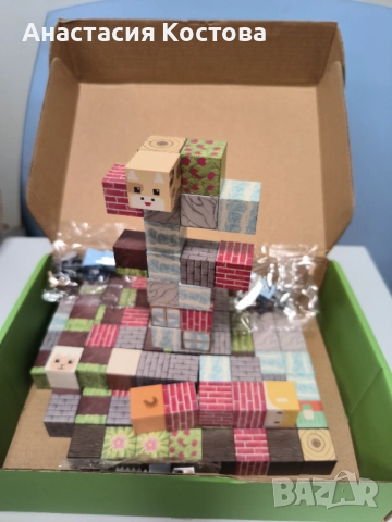 Магнитни кубчета Майнкрафт 120 броя и 3 фигури за сглобяване 