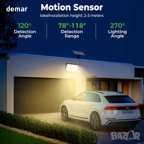 nipify 2 броя LED соларни охранителни лампи, сензор за движение, 3 режима, IP65, снимка 3 - Соларни лампи - 49116234