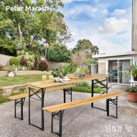Градински комплект Дървена маса с две пейки 170 см, снимка 6 - Градински мебели, декорация  - 51051167
