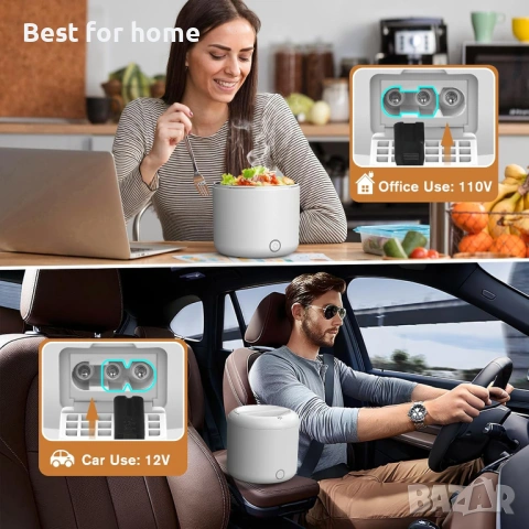 Електрическа кутия за храна Vabaso – 80W мощност, 3-в-1 за кола, камион и офис (1.2L), снимка 3 - Други - 53275474