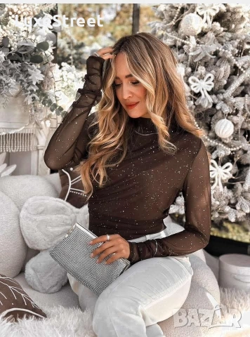 Дамски Блестящи Блузи 🤍, снимка 2 - Блузи с дълъг ръкав и пуловери - 52586041