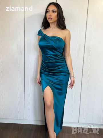 Дълга рокля сатен набрана , снимка 5 - Рокли - 48413578