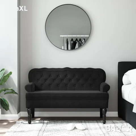vidaXL Пейка с облегалка, черна, 119,5x64,5x75 см, кадифе, снимка 3 - Дивани и мека мебел - 56147401