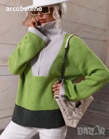 Дамски елегантен пуловер с дълъг ръкав и цип, 5цвята , снимка 12 - Блузи с дълъг ръкав и пуловери - 47885951