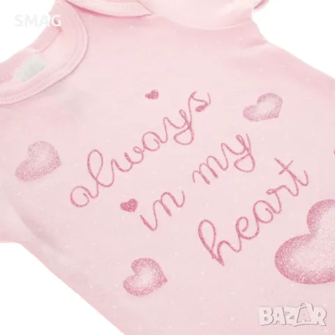 Бебешко памучно боди с къс ръкав, розови сърца на точки Always in my Heart S_1233526, снимка 2 - Бодита за бебе - 49893966