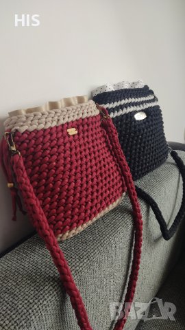 Луксозни плетени дамски чанти, ръчно изработени, с дълга дръжка за през рамо, бордо, снимка 8 - Чанти - 40479121