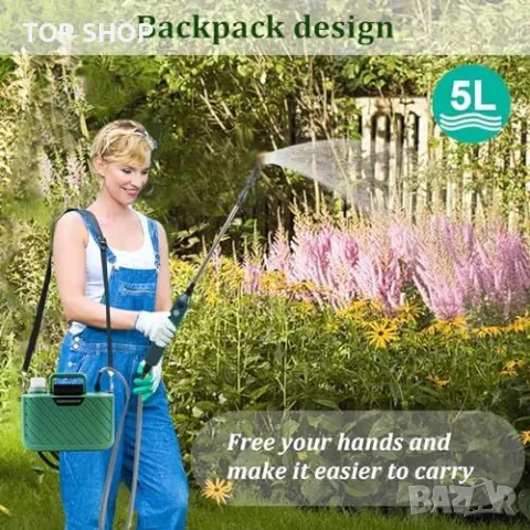 Нова Преносима градинска пръскачка 5L с три накрайника и презрамка USB, снимка 5 - Градински инструменти - 49956905