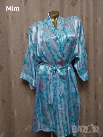 XL К-т Сатенен халат и нощница в синьо , снимка 4 - Нощници - 42393997