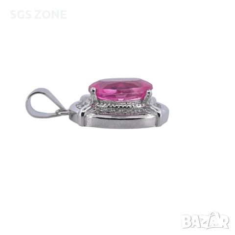 СРЕБЪРНА ВИСУЛКА С РОЗОВ ТОПАЗ, снимка 4 - Колиета, медальони, синджири - 52296051