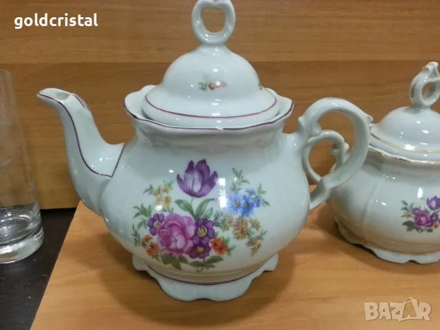 Стар български порцелан барок чайник захарница латиера , снимка 3 - Антикварни и старинни предмети - 49426985