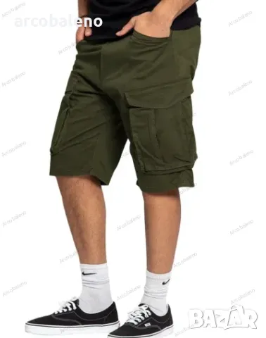 Мъжки едноцветни ежедневни карго панталони с много джобове, 5цвята, снимка 4 - Къси панталони - 40810704