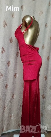 S/M Дълга червена рокля от еластичен сатен с гол гръб, снимка 6 - Рокли - 42681348
