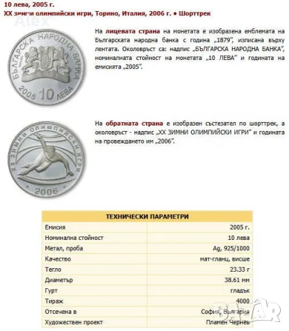 Възпоменателна Колекционерска Монета ХХ зимни олимпийски игри – Торино, 2006 г.“. сребърни 