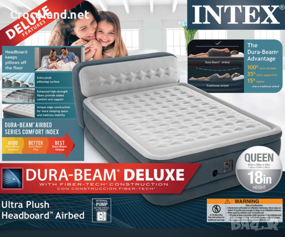 Надуваем матрак с вградена помпа Queen Dura-Beam Ultra Plush, 152 х 236 х 86см INTEX CROCOLAND, снимка 9 - Надуваеми легла - 44829610