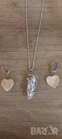 Комплект Обеци и сребърен медальон - колие с камък внос от Англия, снимка 2 - Бижутерийни комплекти - 38757320