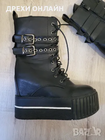 Черни боти на платформа , снимка 5 - Дамски боти - 48898879