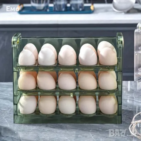 Органайзер за яйца за хладилник, съхранение, флип с 3 слоя, 30 части, ABS, снимка 7 - Органайзери - 48511588