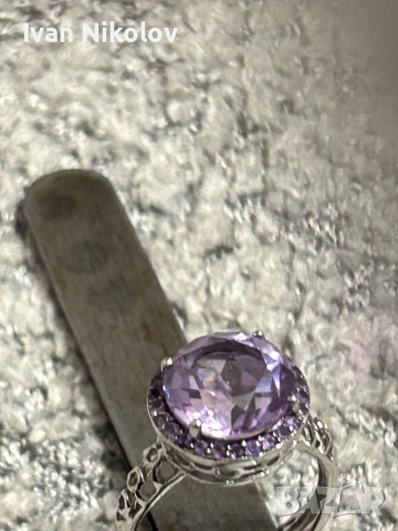 Дамски сребърен пръстен с 3 карата естествен аметист, брилянтна шлифовка!, снимка 4 - Пръстени - 52932174