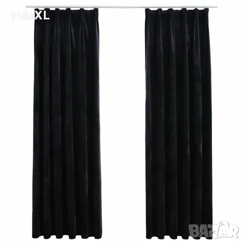 vidaXL Затъмняващи завеси с куки, 2 бр, кадифе, черни, 140x225 см
