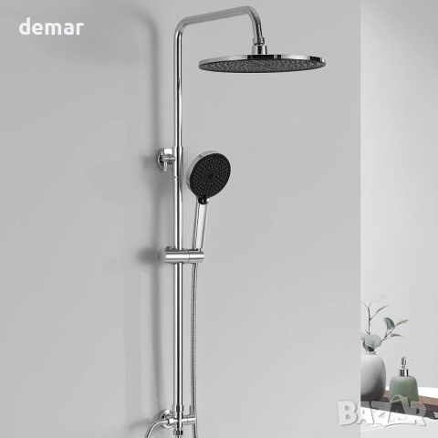 Комплект за душ DERW с 25 см кръгла душ глава тип „Rainfall“, 4 режима, снимка 1