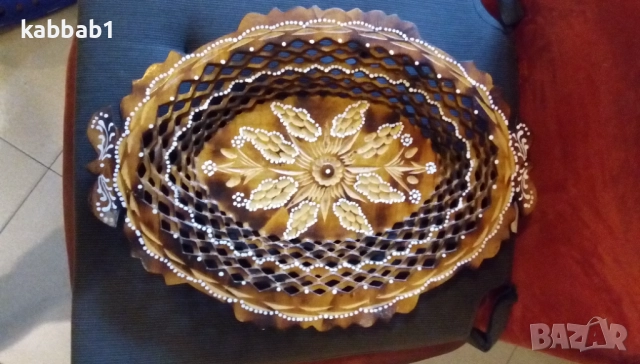 Декоративна дървена купа или чиния ръчно направена 38см / 27см, снимка 2 - Други - 52918725