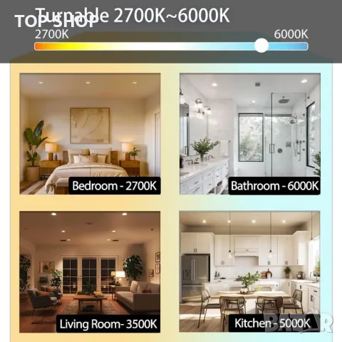 iLC Smart LED вградени таванни лампи, работа с Alexa, 8 W, Ø70-85 mm, контролирани от APP, 6 бр., снимка 5 - Лед осветление - 49965674