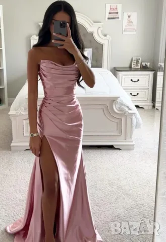 сатенени официални рокли с цепка , снимка 3 - Рокли - 50367217