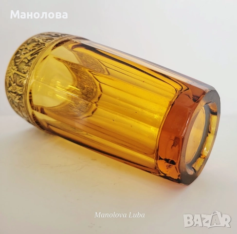 Антикварна ваза от кехлибарено стъкло със златен фриз от August Walther & Sons AG в стил Art Deco, снимка 6 - Други ценни предмети - 52285464