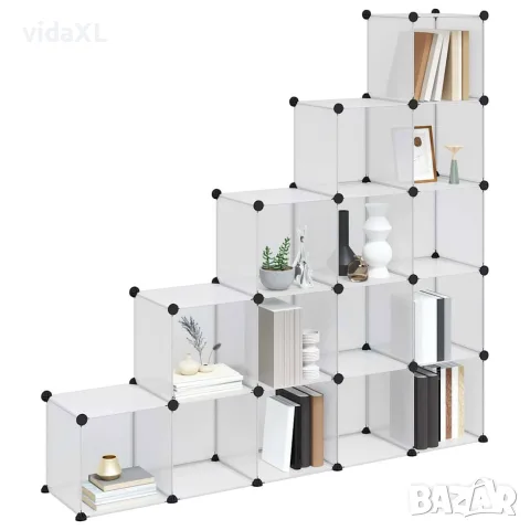 vidaXL Органайзер с кубични отделения, 15 куба, прозрачен, PP, снимка 4 - Кутии за съхранение - 56147159