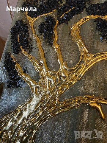 Картина златно дърво с камъни, снимка 5 - Декорация за дома - 53058455