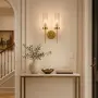 Кристален стенен аплик със златиста основа и 2 фасунги E14, снимка 5