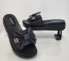 Модни дамски чехли в черен цвят с пандела, снимка 1 - Чехли - 41489096