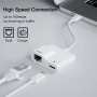 Нов USB C към Ethernet адаптер мрежов конвертор с PD 60W зареждане за MacBook Pro/Air, снимка 3