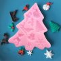 Коледен елха с елен снежинка шейна имел камбанки силиконов молд форма фондан, снимка 2