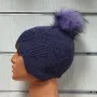 Нова детска зимна шапка тип ушанка с помпон в лилав цвят, снимка 3